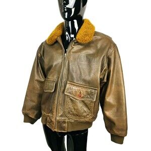 VTG Avirex Leather Sheep Wool Type G-1 Flight Bomber Jacket US Navy Aeronautics